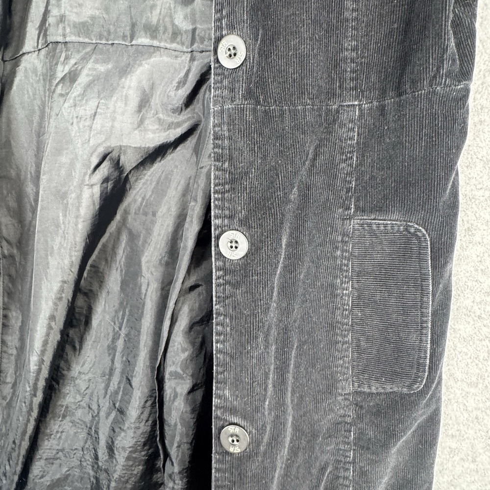 Stradivarius Black Corduroy Trench Coat Belted Goth Academia L VTG Button Up - Picture 8 of 16